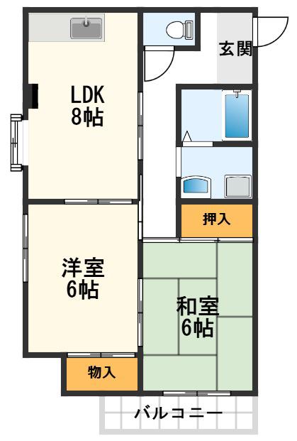 モアコート西真上(2LDK/1階)の間取り写真