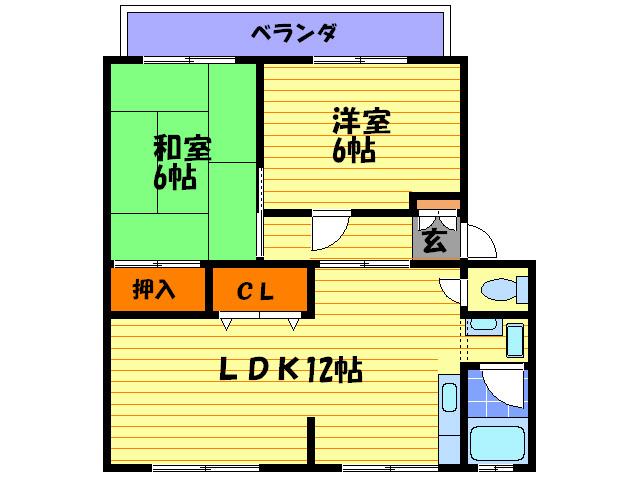 灰塚パ-クサイドビレッジ北棟(2LDK/1階)の間取り写真