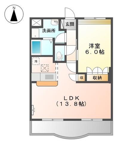 ディアベルジュII(1LDK/1階)の間取り写真