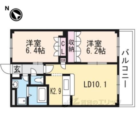 ガーディングヒル(2LDK/2階)の間取り写真