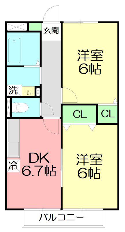 メイプルカーサ(2DK/2階)の間取り写真