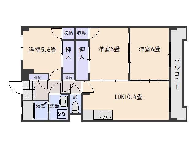 シャルマン寺ノ下(3LDK/2階)の間取り写真