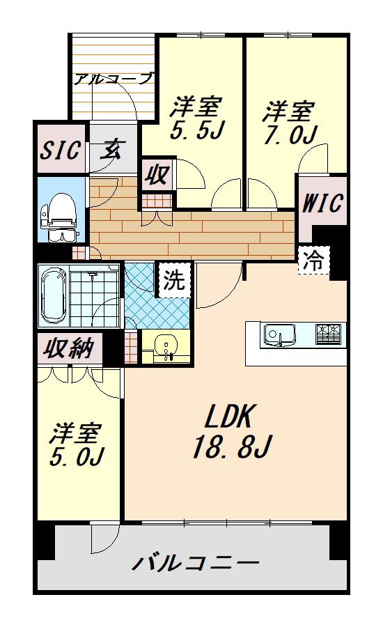 HARUMI FLAG SUN VILLAGE(3LDK/13階)の間取り写真