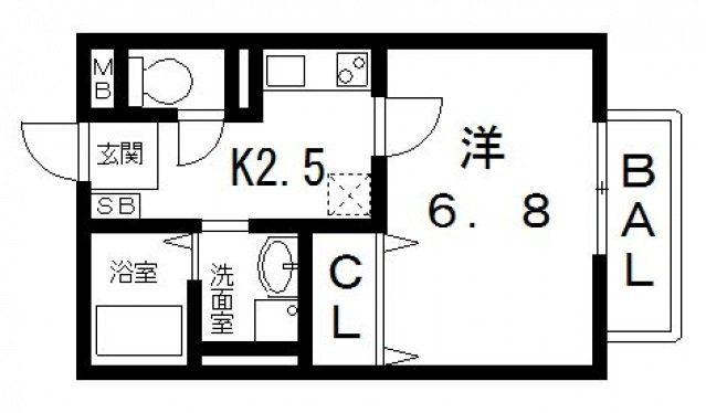 ルピナスC棟(1K/1階)の間取り写真