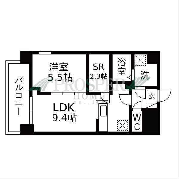 パークス堺筋本町(1SLDK/9階)の間取り写真
