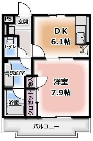 メルベーユ篭上I(1DK/1階)の間取り写真