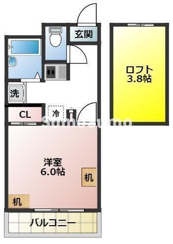 センチュリー武庫元町(1K/3階)の間取り写真