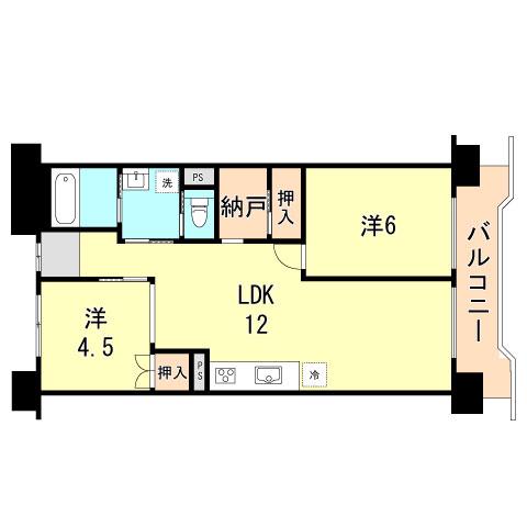 ビレッジハウス港島タワー1号棟(2LDK/7階)の間取り写真