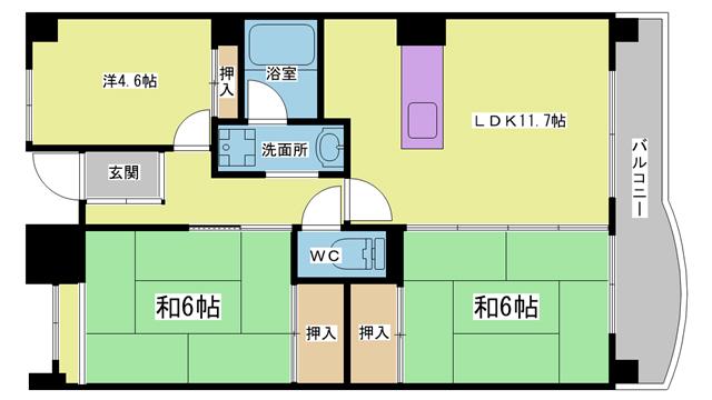 シティハイツ鈴蘭台(3LDK/3階)の間取り写真