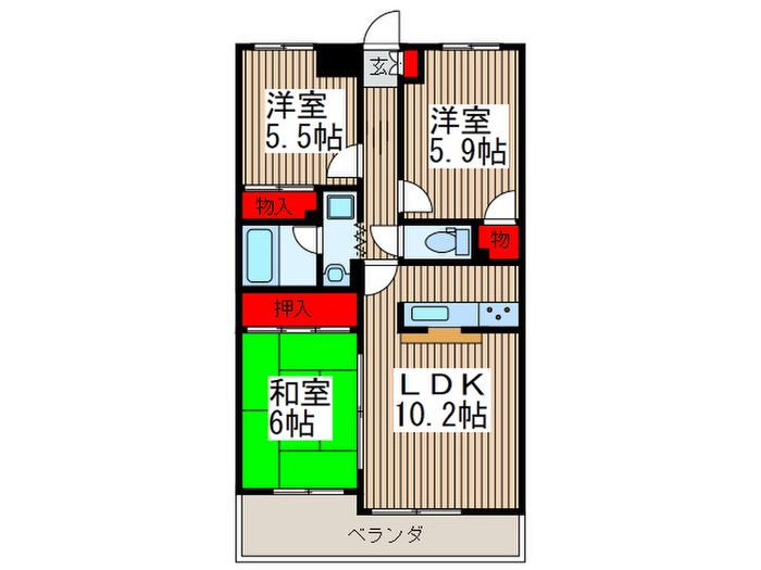 シャトレー戸田(3LDK/4階)の間取り写真