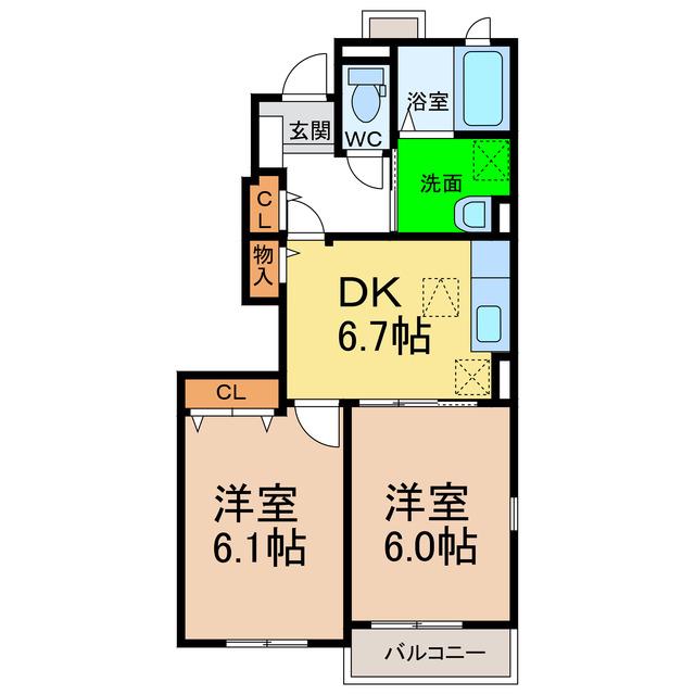 DOLCE A・B(2DK/1階)の間取り写真
