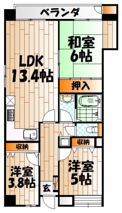 ベルデ不老公園門司(3LDK/3階)の間取り写真