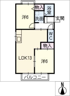 フェニックス美里(2LDK/1階)の間取り写真