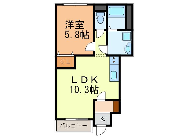 ヴィーブル東二見(1LDK/1階)の間取り写真