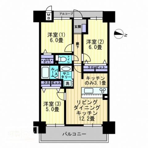 アルファライフ松島公園II(3LDK/4階)の間取り写真