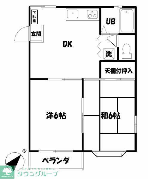 サニープレスII(2DK/1階)の間取り写真