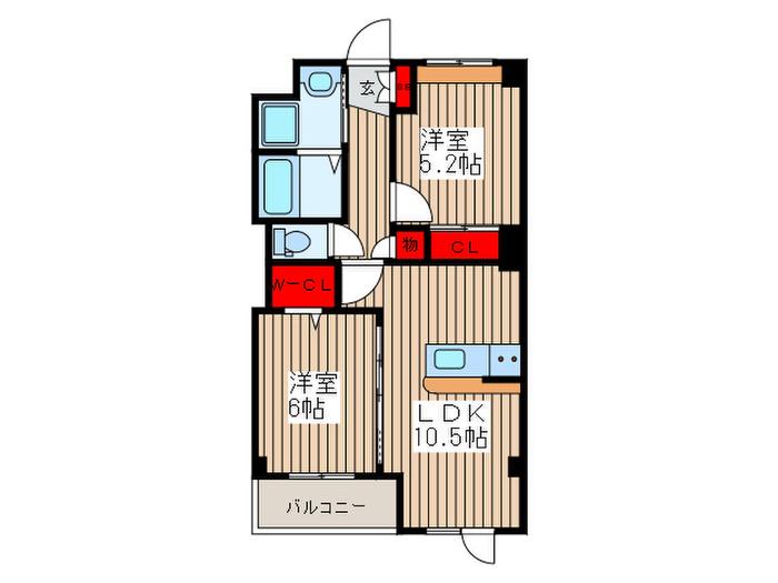 ウェントワース(2LDK/1階)の間取り写真