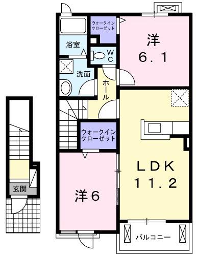 イーストK(2LDK/2階)の間取り写真