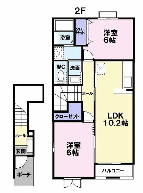 セレーノ ピアッツァII(2LDK/2階)の間取り写真