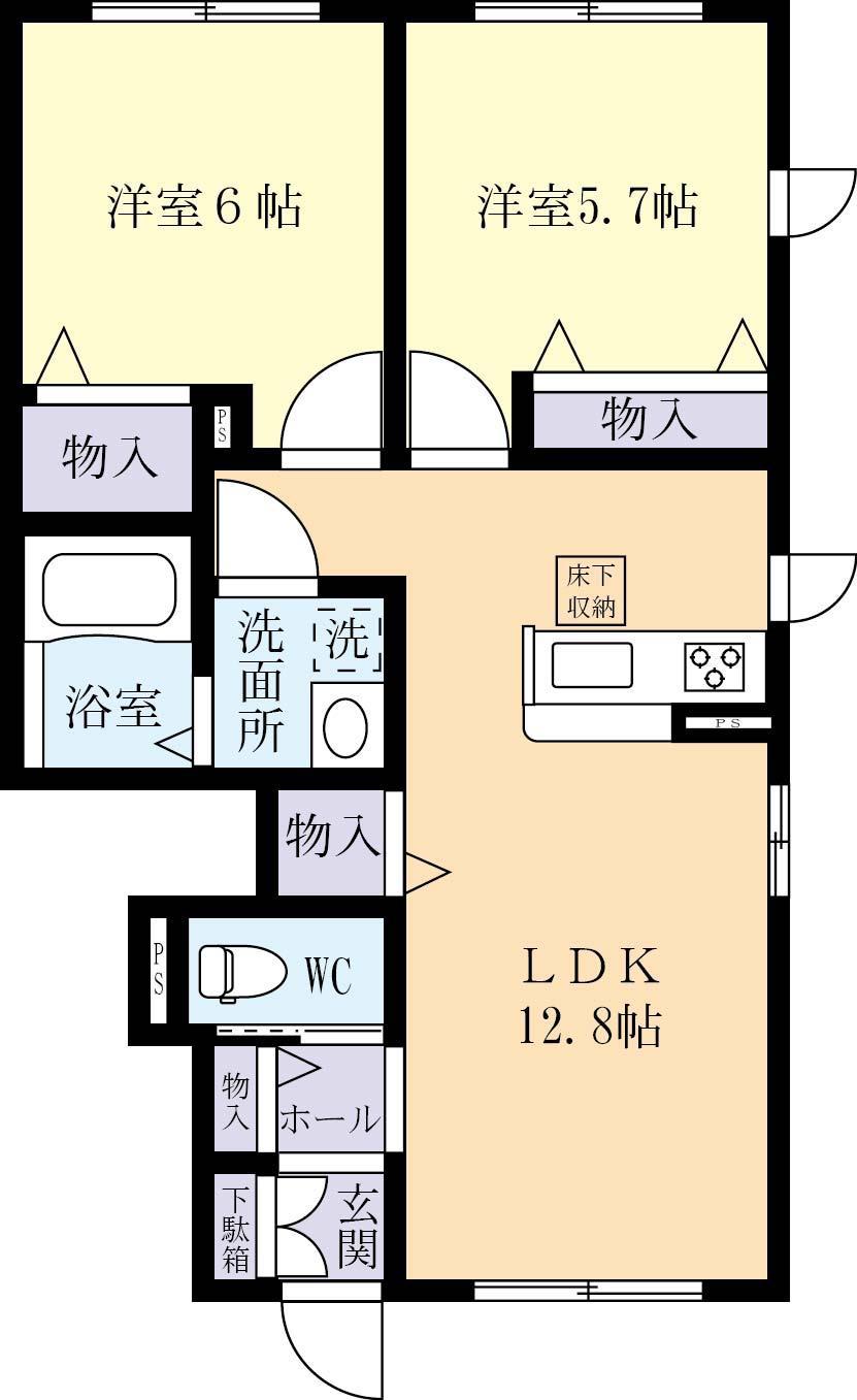 リノ・ヴィラージュA(2LDK/1階)の間取り写真
