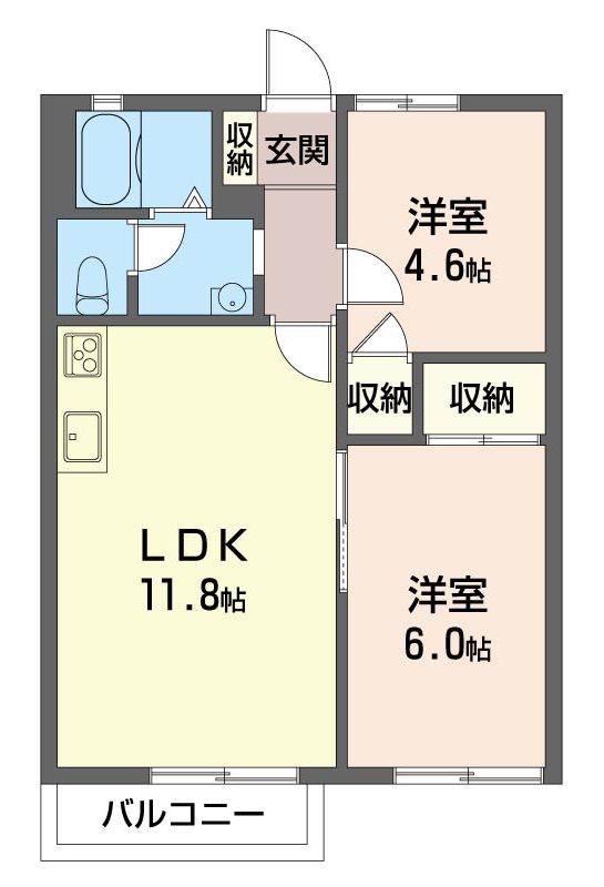 ツイングランデA(2LDK/1階)の間取り写真