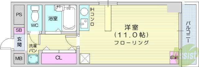ベルビュー支倉(1K/2階)の間取り写真