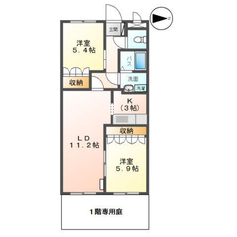 プロニティ青木(2LDK/1階)の間取り写真