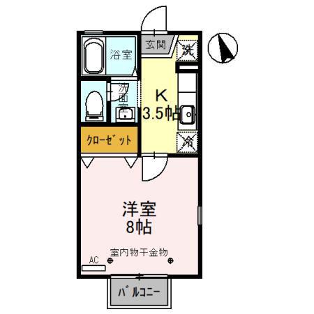 ルミナス若狭 1(1K/2階)の間取り写真