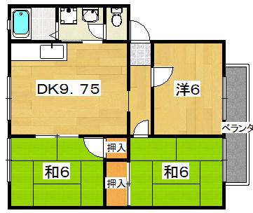 パークヒル枚方E棟・F棟(3LDK/2階)の間取り写真