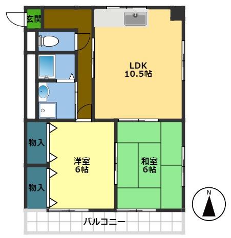 コーポアグリ(2LDK/3階)の間取り写真