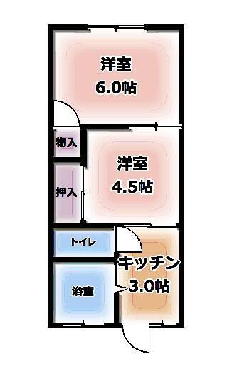 フジイ荘(2K/2階)の間取り写真