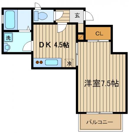 モンシュシュ(1DK/1階)の間取り写真
