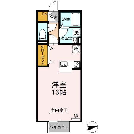 パラディー森塚(ワンルーム/2階)の間取り写真