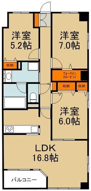 プルミエールふれあいの丘(3LDK/5階)の間取り写真