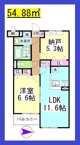 SF BRANCHE(1SLDK/1階)の間取り写真
