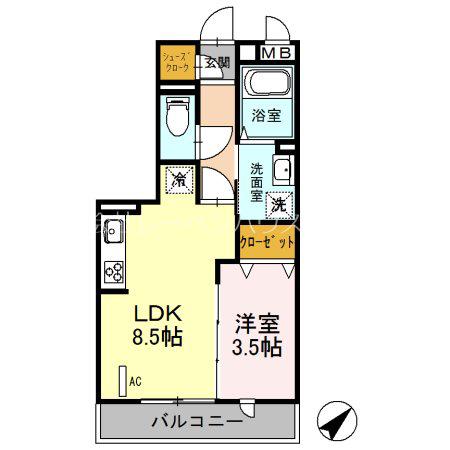 メテオール(1LDK/3階)の間取り写真