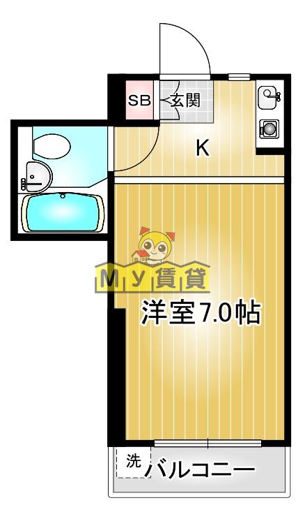 荘苑浄心本通西館(1K/3階)の間取り写真