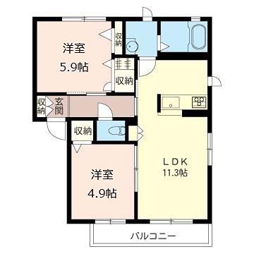 ウエスト塩田(2LDK/2階)の間取り写真