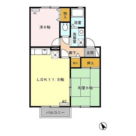 カリーノ川原崎(2LDK/2階)の間取り写真