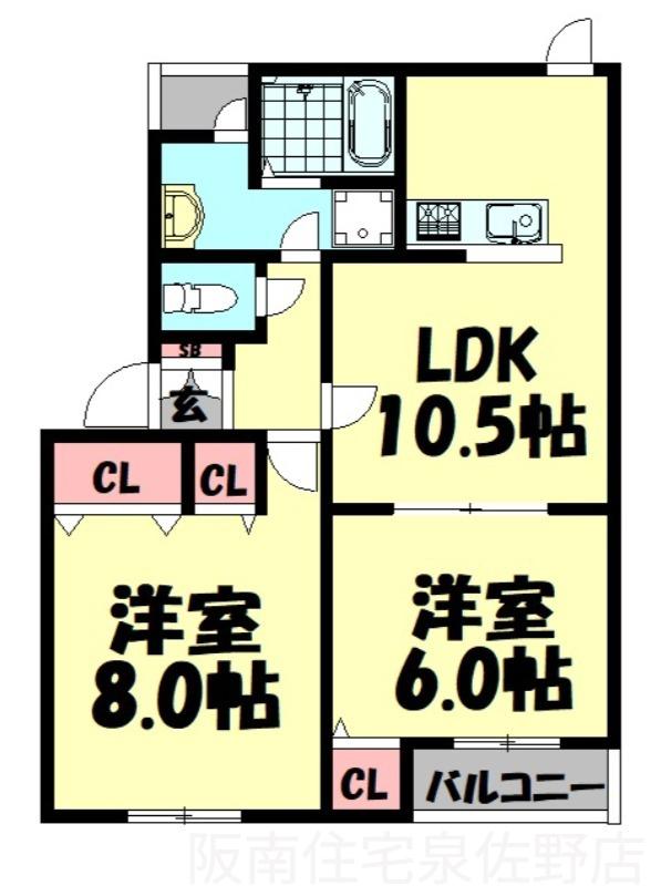 ファミール泉南I番館(2LDK/2階)の間取り写真