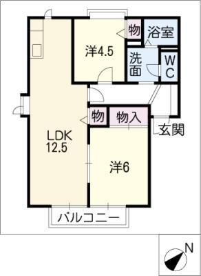サクセス新安城A棟(2LDK/1階)の間取り写真