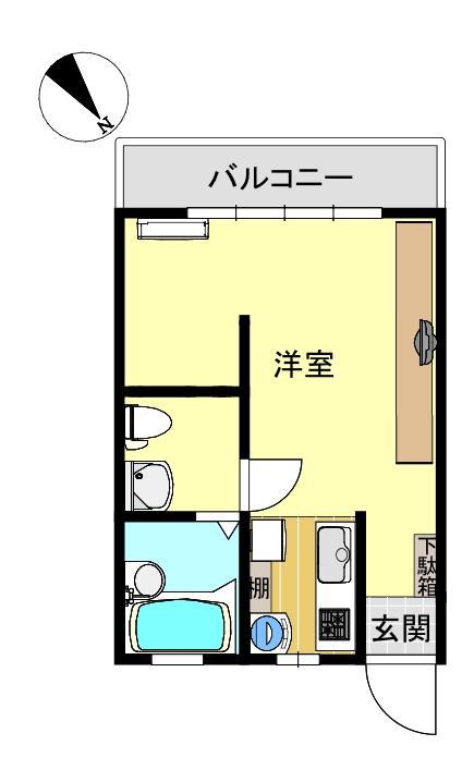 バンハウスB棟(ワンルーム/2階)の間取り写真