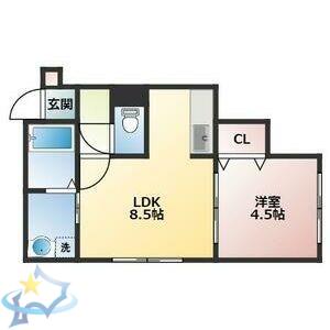 グランソアレ西町(1LDK/3階)の間取り写真