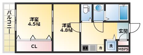 エムステージ平野本町II(2K/2階)の間取り写真