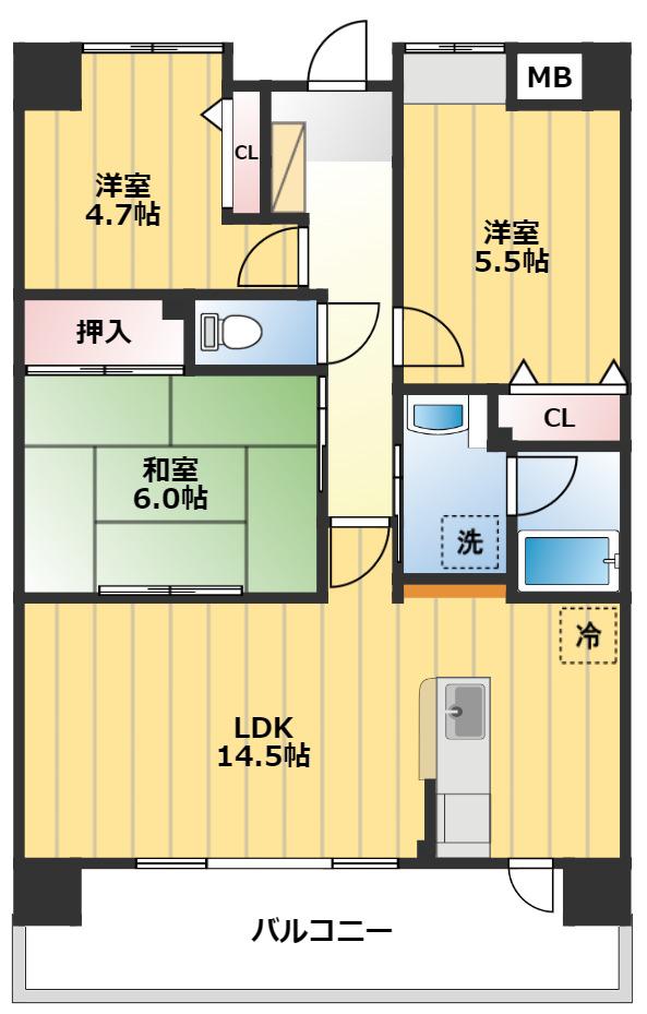 ウィスタリアオーク(3LDK/3階)の間取り写真