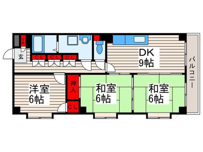 クレセント真利子(3DK/5階)の間取り写真