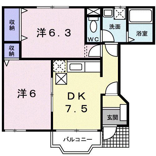 ソレアード笹山II(2DK/1階)の間取り写真