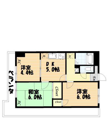 リブステージ横浜(3DK/6階)の間取り写真