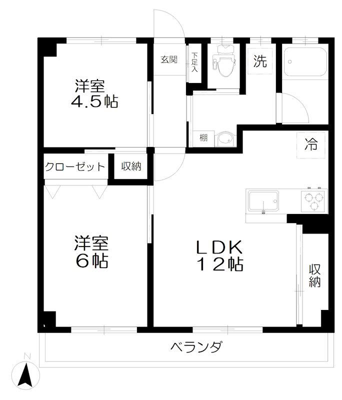 北町グリーンハイツ(2LDK/3階)の間取り写真