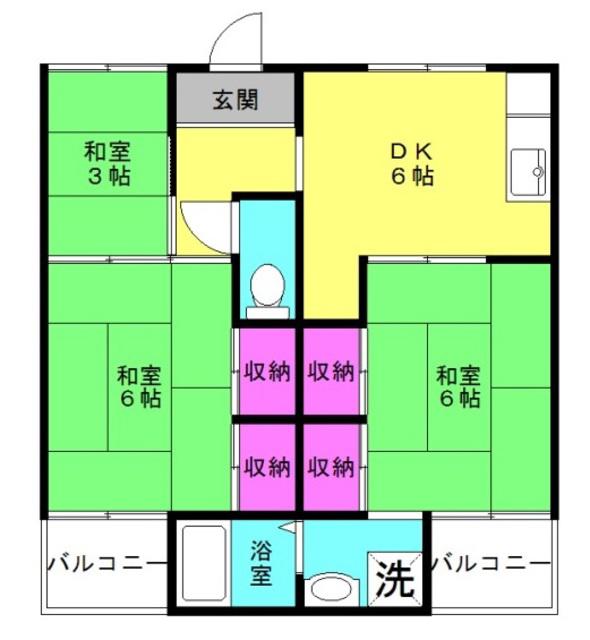 ビレッジハウス宮の前(3DK/4階)の間取り写真